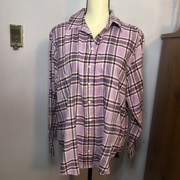 New Gap Purple Plaid Flannel Women's Large 100% Cotton - Picture 1 of 8
